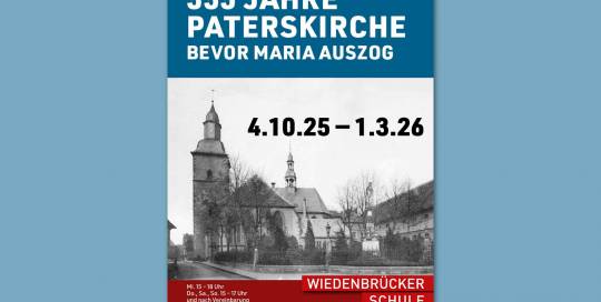 Das Plakat der Ausstellung »555 Jahre Paterskirche – Bevor Maria« auszog im Wiedenbrücker Schule Museum